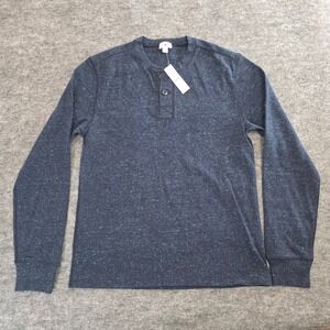 J Crew Oarsman Mens Medium Henley Shirt Blue Speckled Long Sleeve Prep NWT BU767